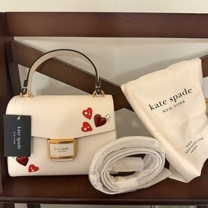 Kate Spade Katy Ivory Satchel with Red Heart Details NWT